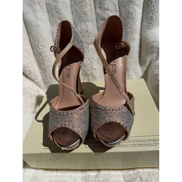 Cathy Jean Shoes - Size 8 Cathy Jean Rose Gold Crystal Platform Heels